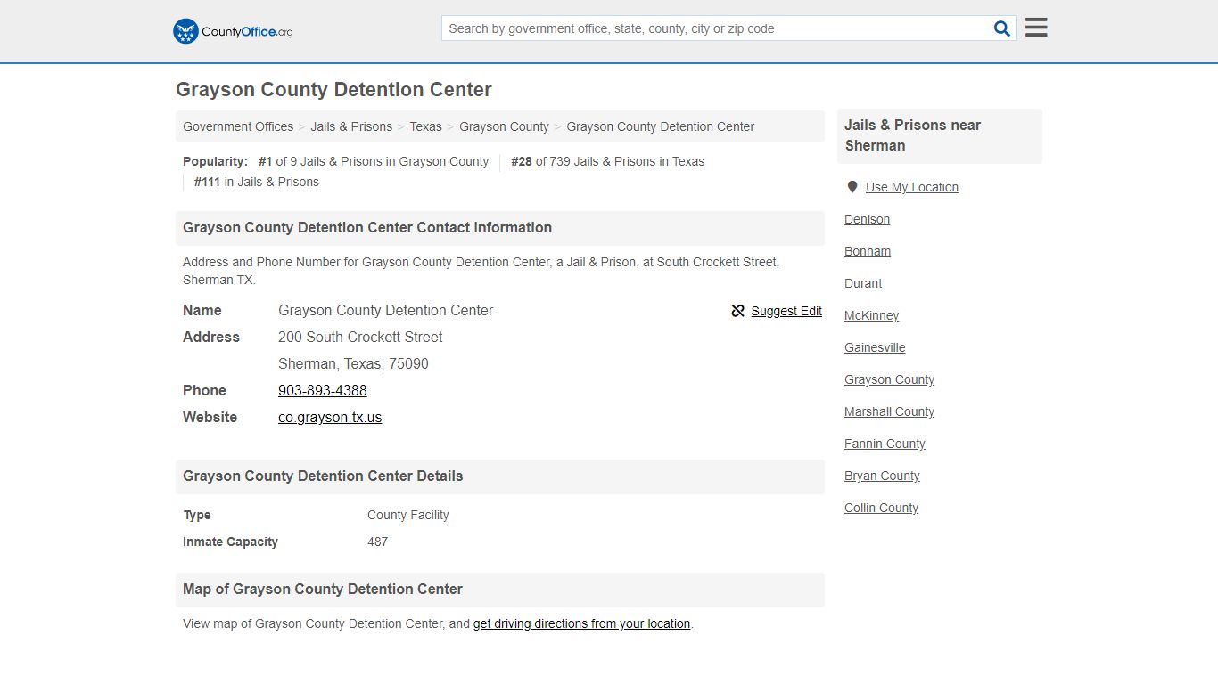 Grayson County Detention Center - Sherman, TX (Address and Phone)